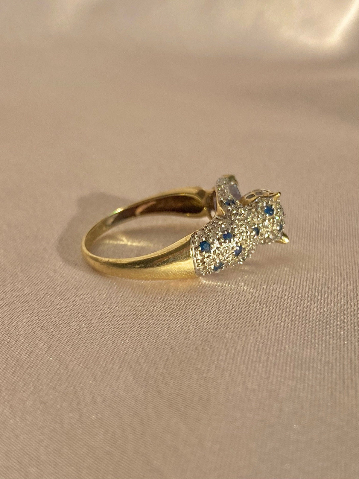 Vintage 9k Tanzanite Pave Sapphire Diamond Jaguar Ring