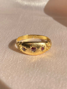 Antique 18k Garnet Trilogy Gypsy Ring 1912