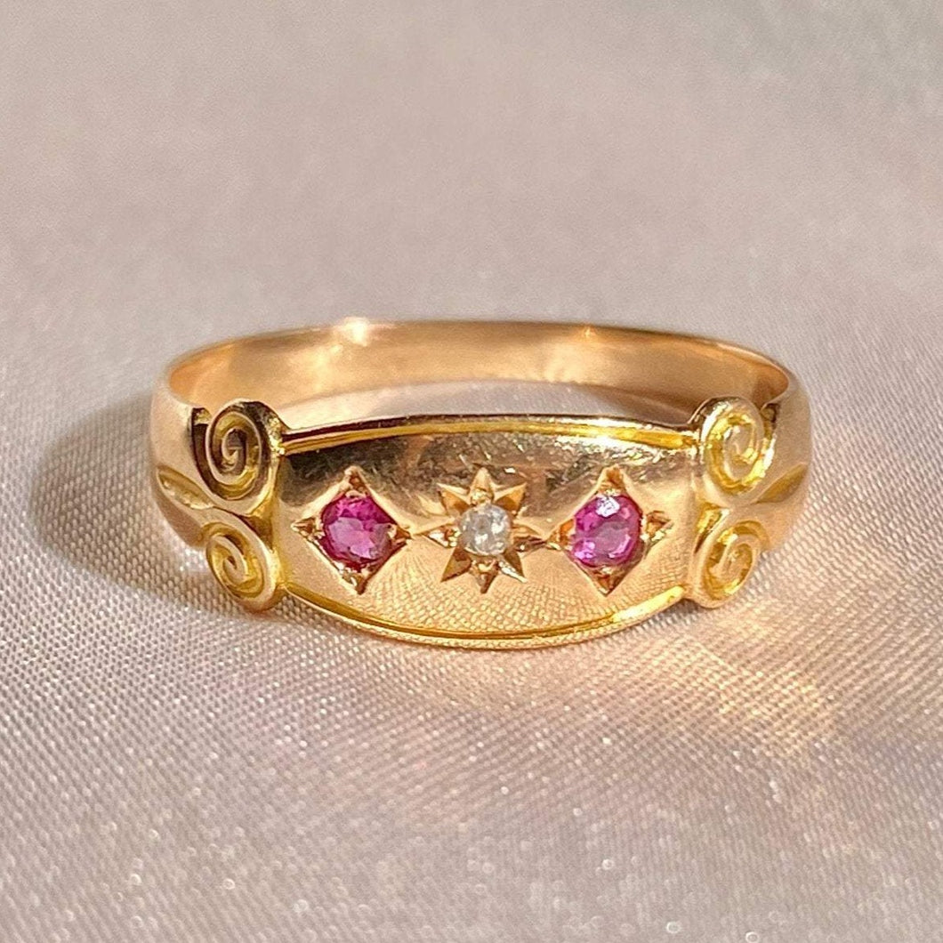 Antique 15k Ruby Diamond Marquise Ring