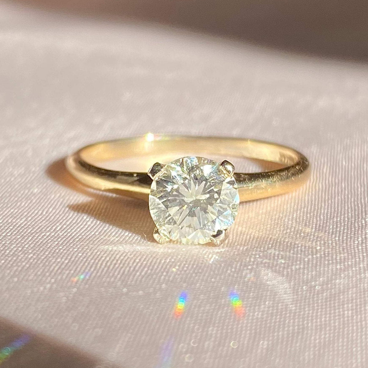14k Yellow Gold Platinum Solitaire Diamond Ring 1.02 cts