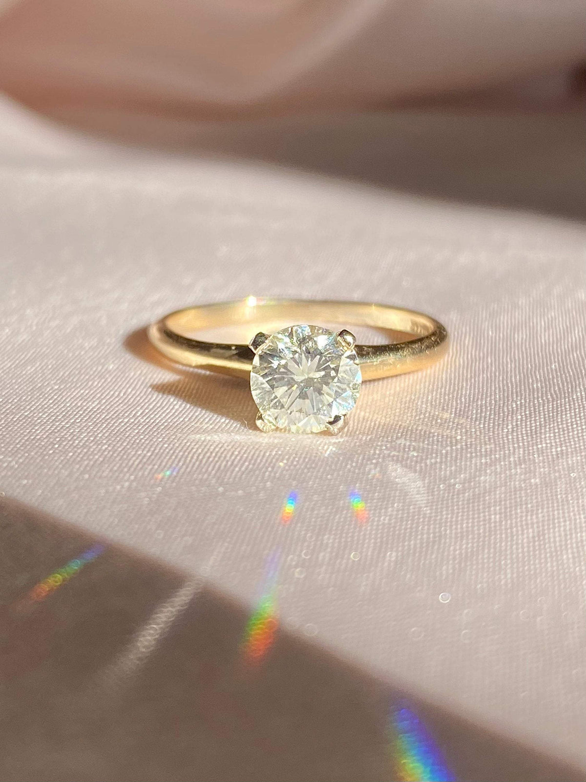 14k Yellow Gold Platinum Solitaire Diamond Ring 1.02 cts