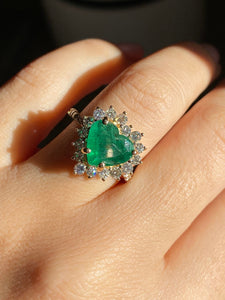 Vintage 14k Emerald Diamond Halo Heart Ring