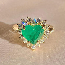 Load image into Gallery viewer, Vintage 14k Emerald Diamond Halo Heart Ring
