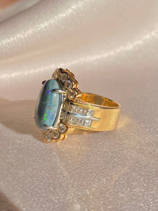 Vintage 18k Opal Asscher Diamond Cluster Ring 5.60 ctw