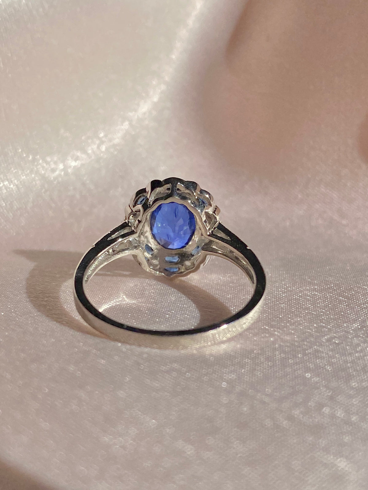 Antique Platinum Sapphire French Cut Diamond Cluster Ring