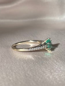 Vintage 14k White Gold Emerald Diamond Foliate Ring 1.00 ctw