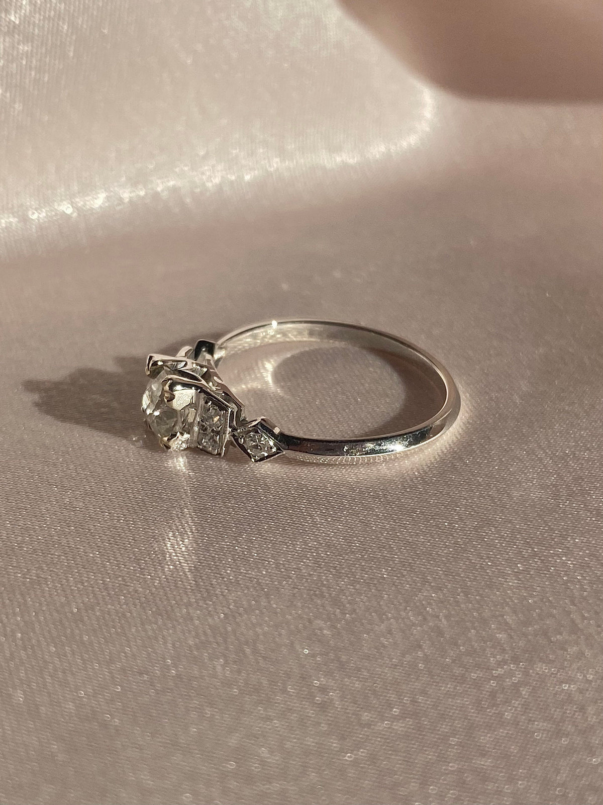 Antique Platinum Art Deco Old Mine Cut Diamond Ring