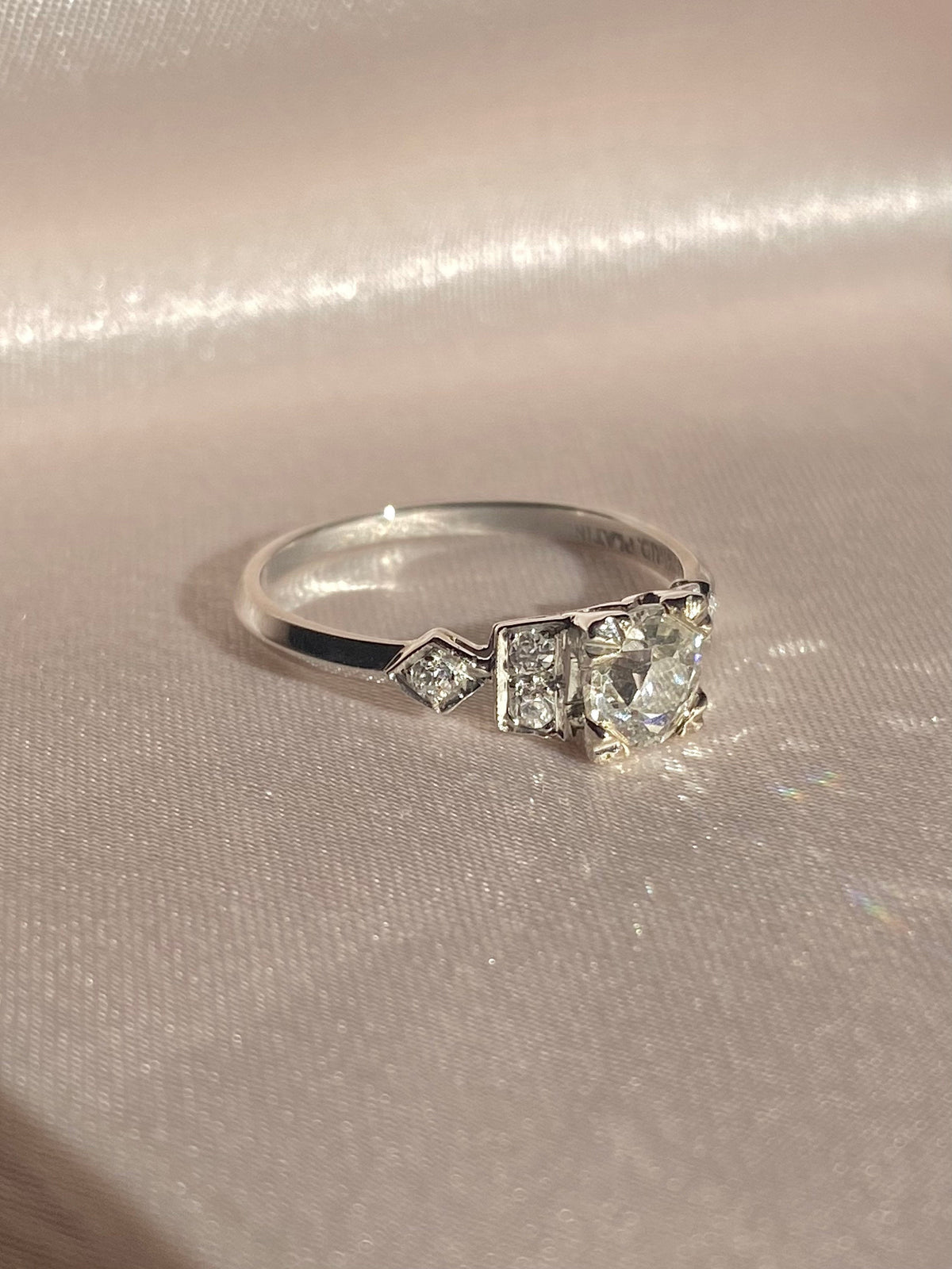 Antique Platinum Art Deco Old Mine Cut Diamond Ring