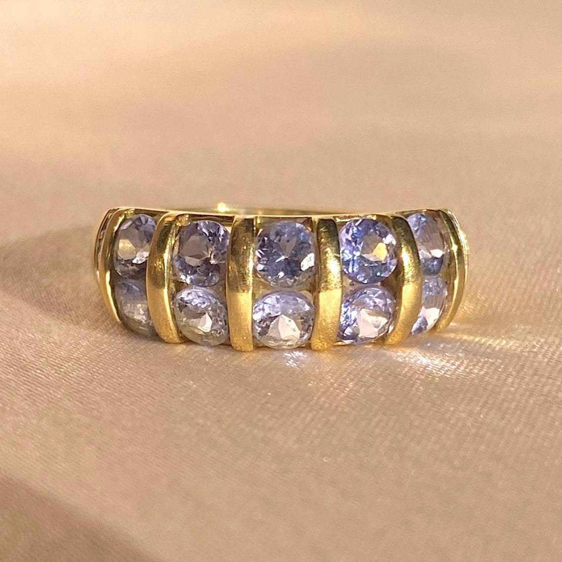 Vintage 9k Tanzanite Diamond Channel Bombe Ring