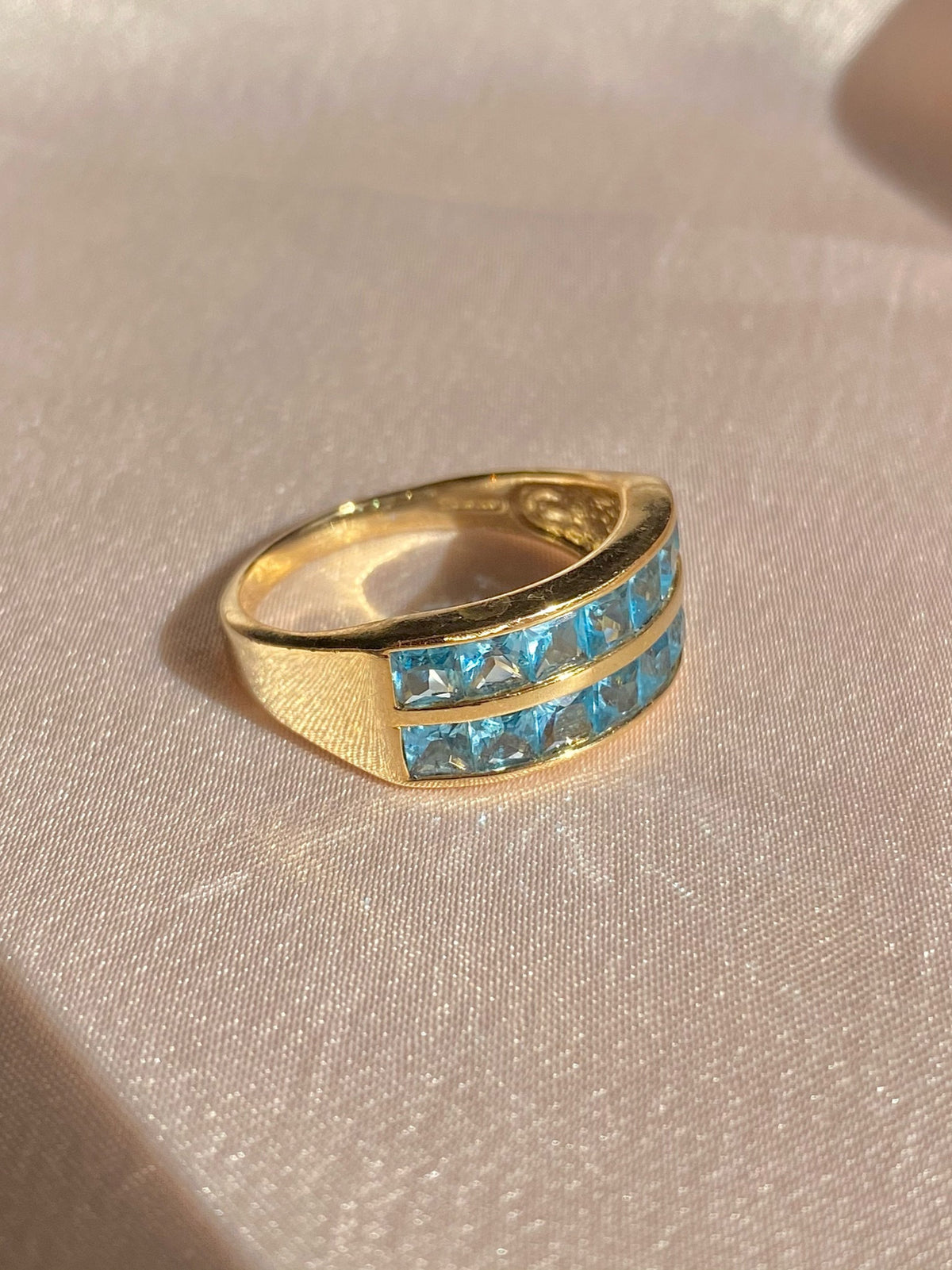 Vintage 14k Topaz Princess Cut Channel Ring