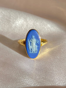 Antique 18k Lapis Lazuli Cameo Ring Wedgwood 1800s