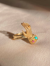 Load image into Gallery viewer, Vintage 9k Turquoise Ruby Diamond Mano Ring 1972
