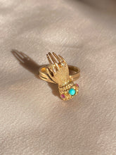 Load image into Gallery viewer, Vintage 9k Turquoise Ruby Diamond Mano Ring 1972
