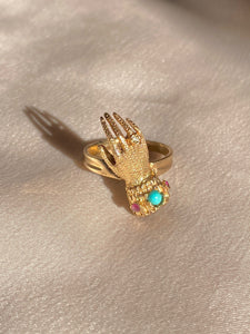 Vintage 9k Turquoise Ruby Diamond Mano Ring 1972