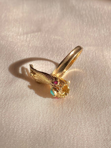 Vintage 9k Turquoise Ruby Diamond Mano Ring 1972