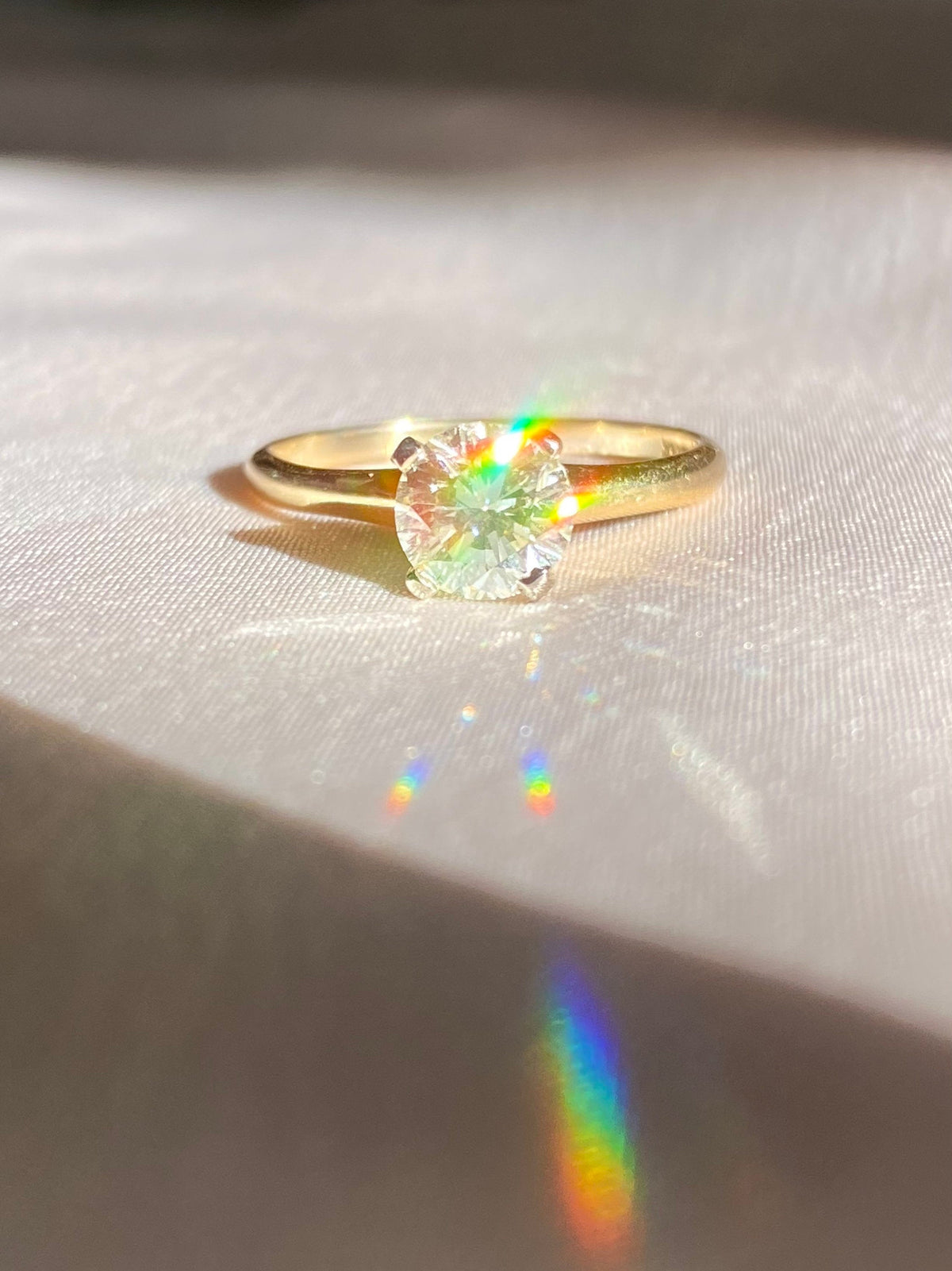 14k Yellow Gold Platinum Solitaire Diamond Ring 1.02 cts