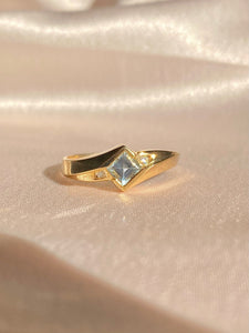Vintage 10k Asscher Aquamarine Diamond Ring