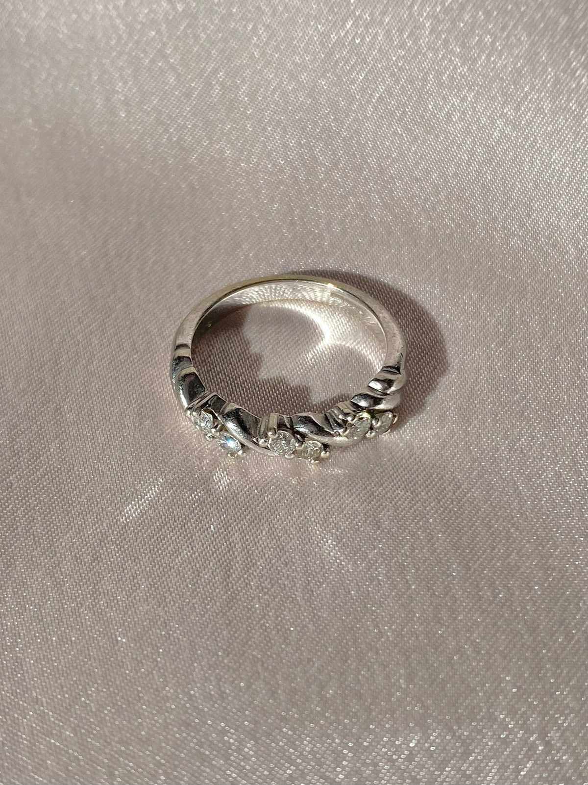 Vintage 9k White Gold Diamond Braided Band
