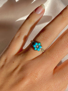 Antique 9k Turquoise Pearl Flower Cluster Ring 1899