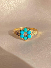 Load image into Gallery viewer, Antique 9k Turquoise Pearl Flower Cluster Ring 1899
