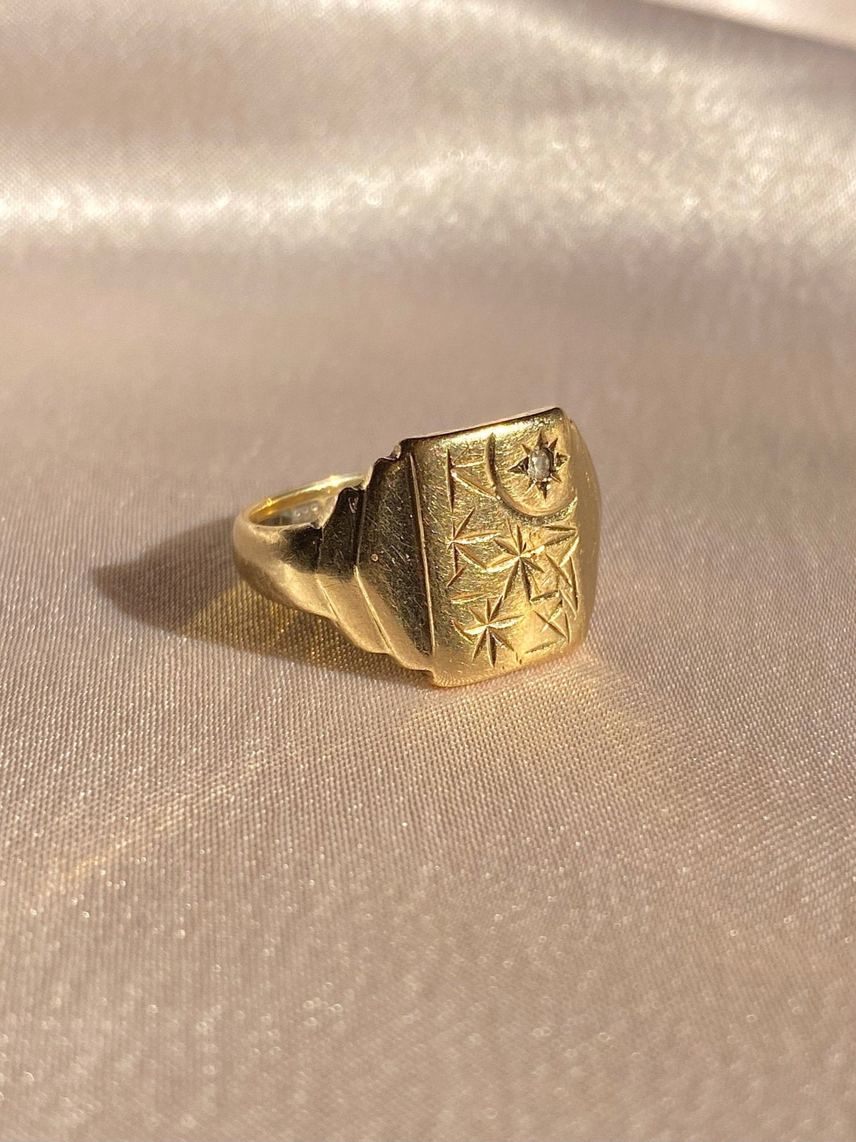 Antique 9k Diamond Starburst Signet Ring 1900s