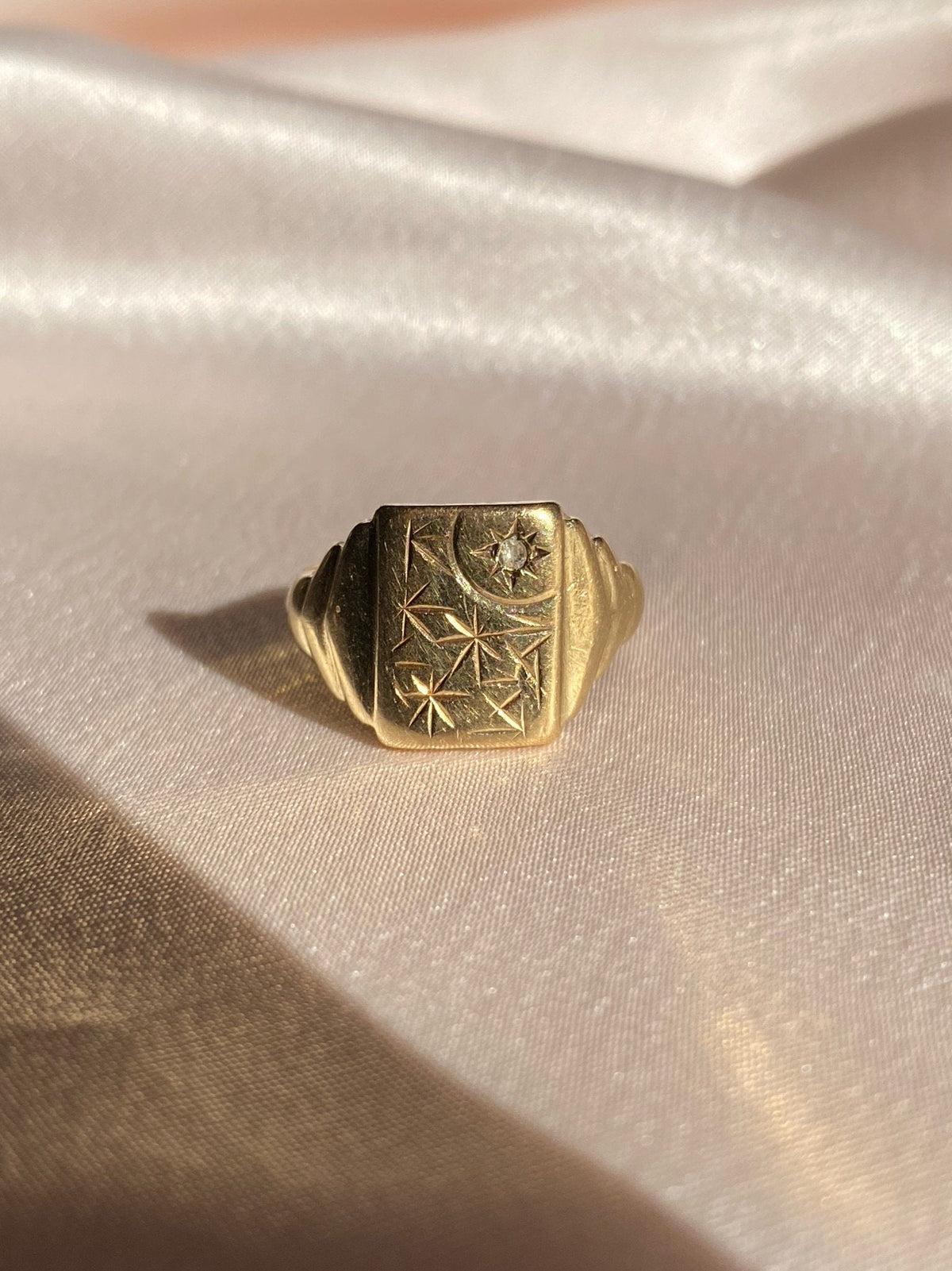 Antique 9k Diamond Starburst Signet Ring 1900s