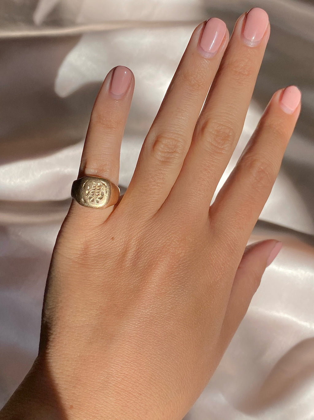 Antique 9k Rose Gold Asian Script Signet Ring 1920s