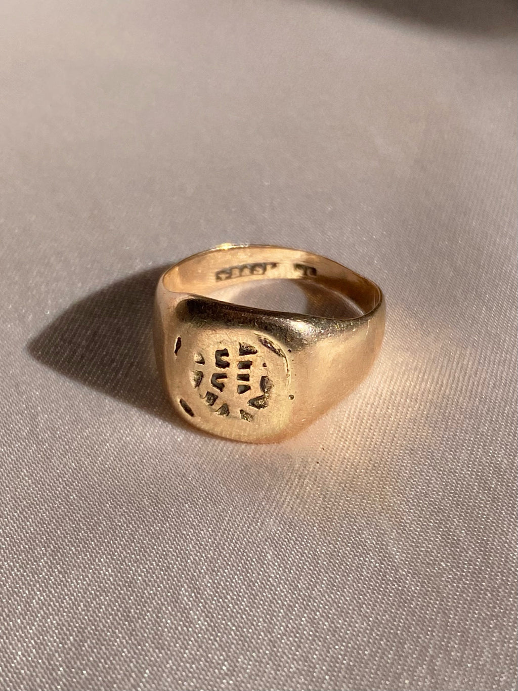 Antique 9k Rose Gold Asian Script Signet Ring 1920s