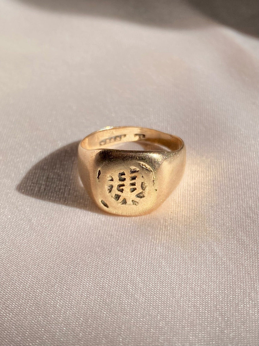 Antique 9k Rose Gold Asian Script Signet Ring 1920s – 23carat