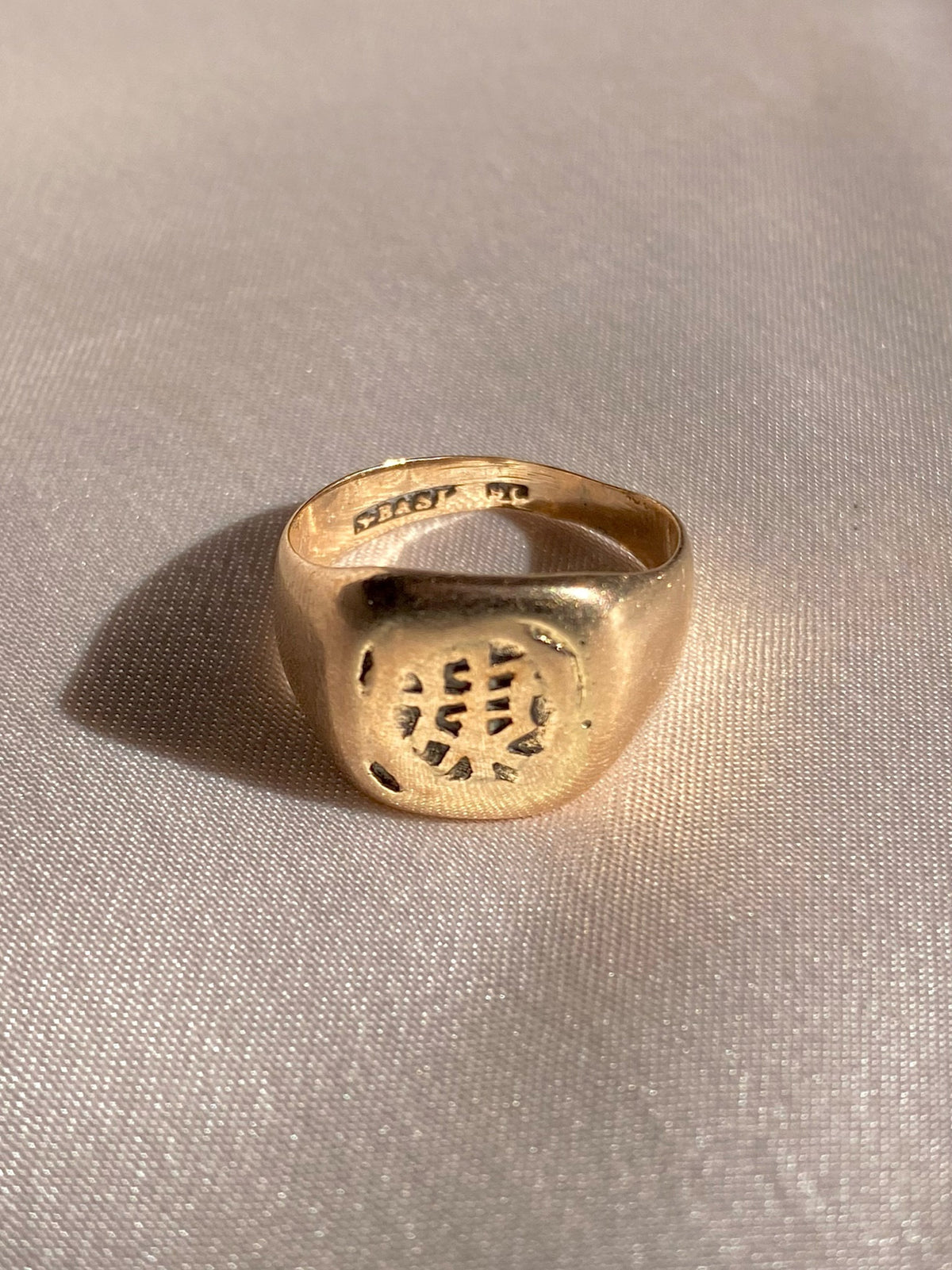 Antique 9k Rose Gold Asian Script Signet Ring 1920s
