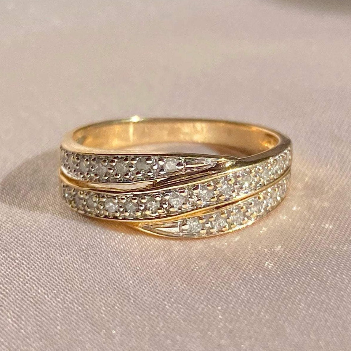 Vintage 9k Diamond Pave Crossover Ring