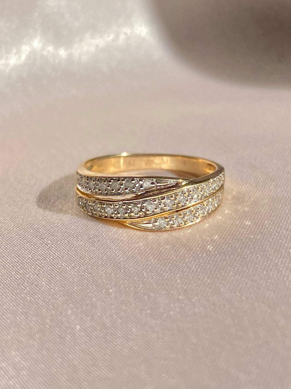 Vintage 9k Diamond Pave Crossover Ring