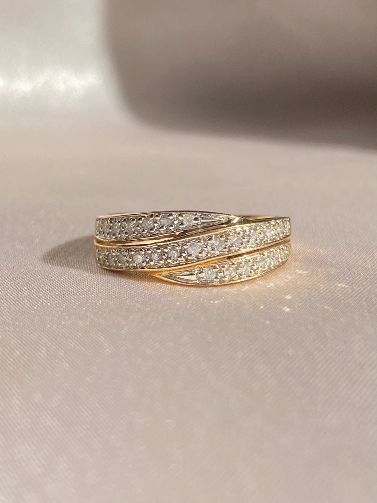Vintage 9k Diamond Pave Crossover Ring