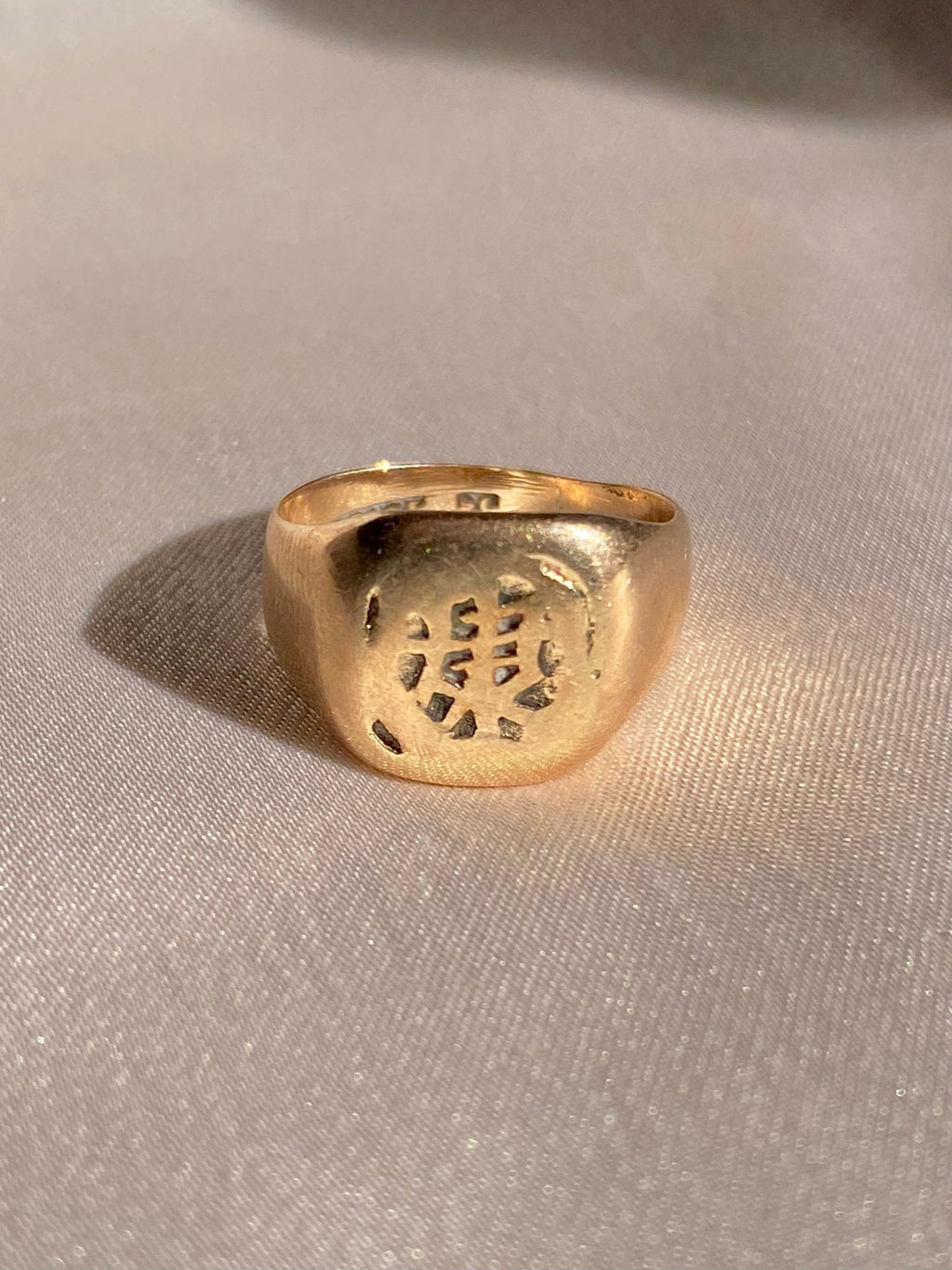 Antique 9k Rose Gold Asian Script Signet Ring 1920s