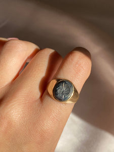 Vintage 9k Hematite Intaglio Signet Ring 1973