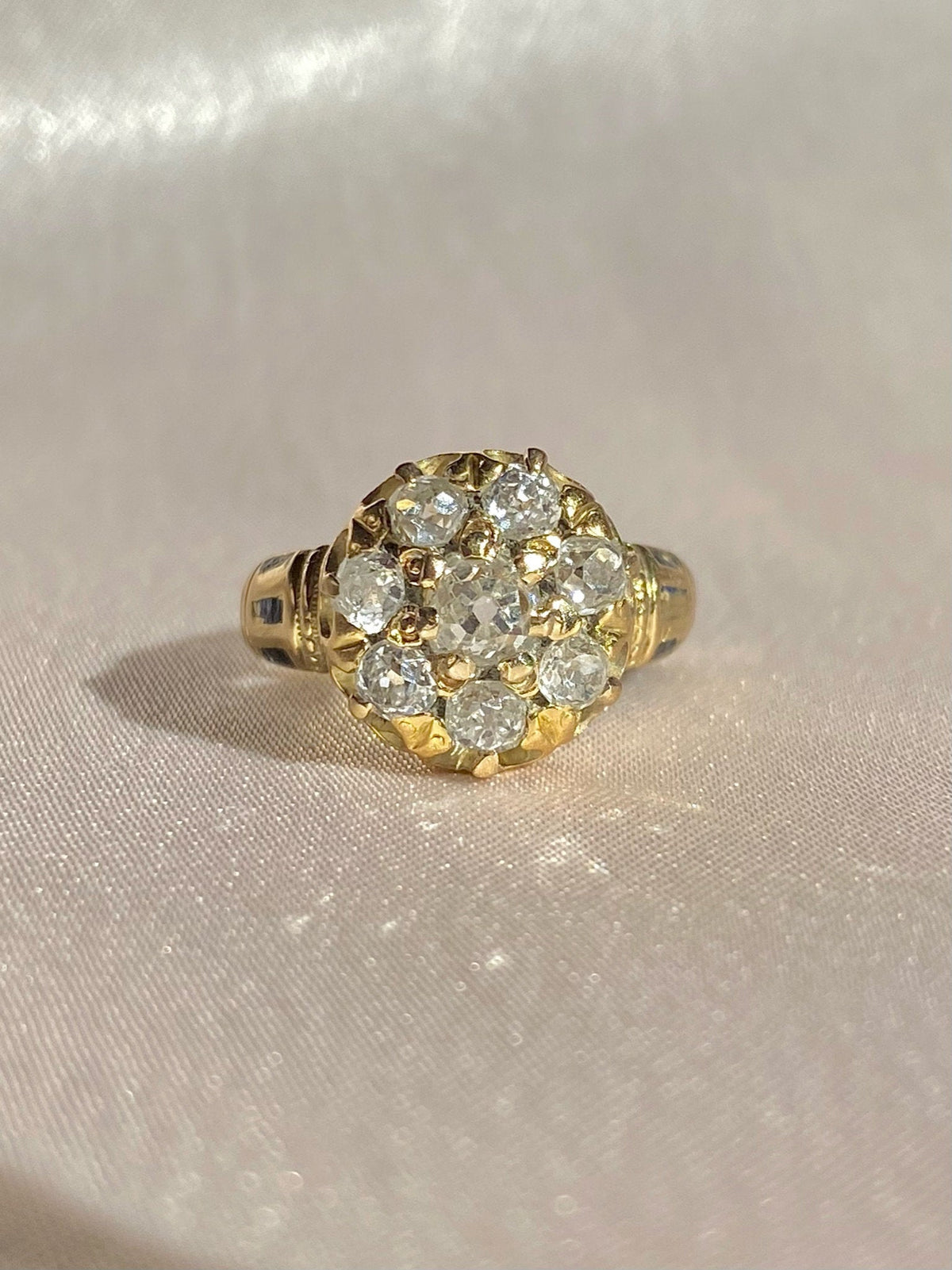 Antique 14k Diamond Old Mine Cut Cluster Ring