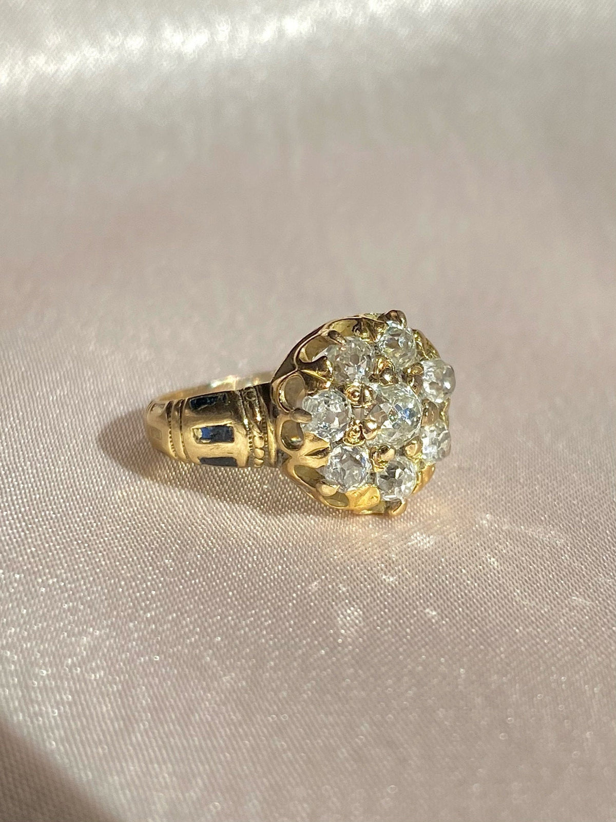 Antique 14k Diamond Old Mine Cut Cluster Ring
