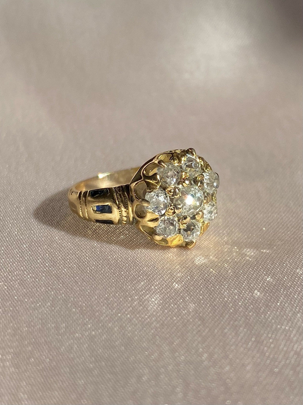 Antique 14k Diamond Old Mine Cut Cluster Ring