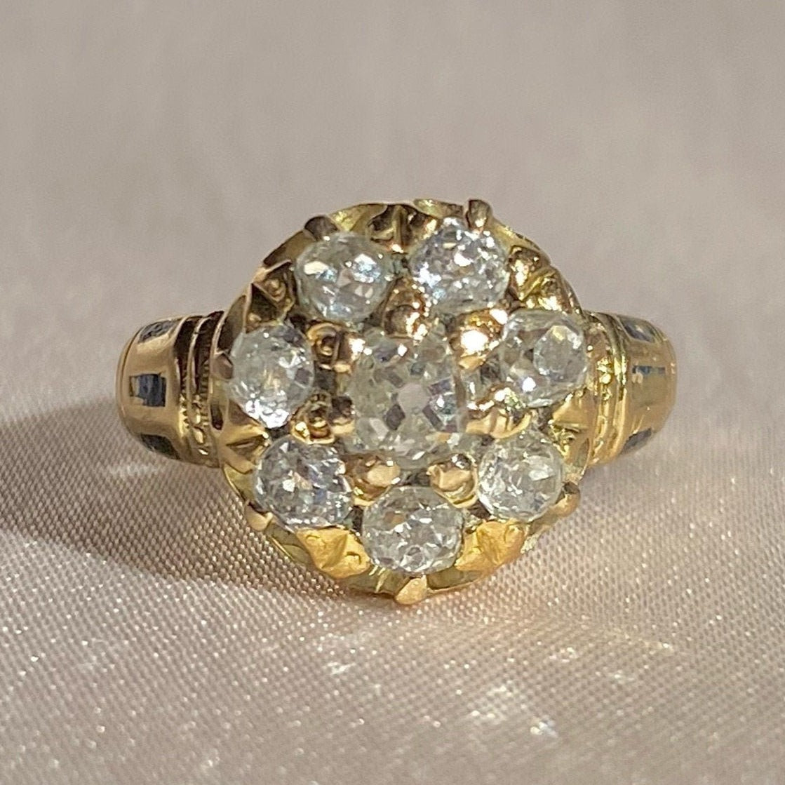 Antique 14k Diamond Old Mine Cut Cluster Ring