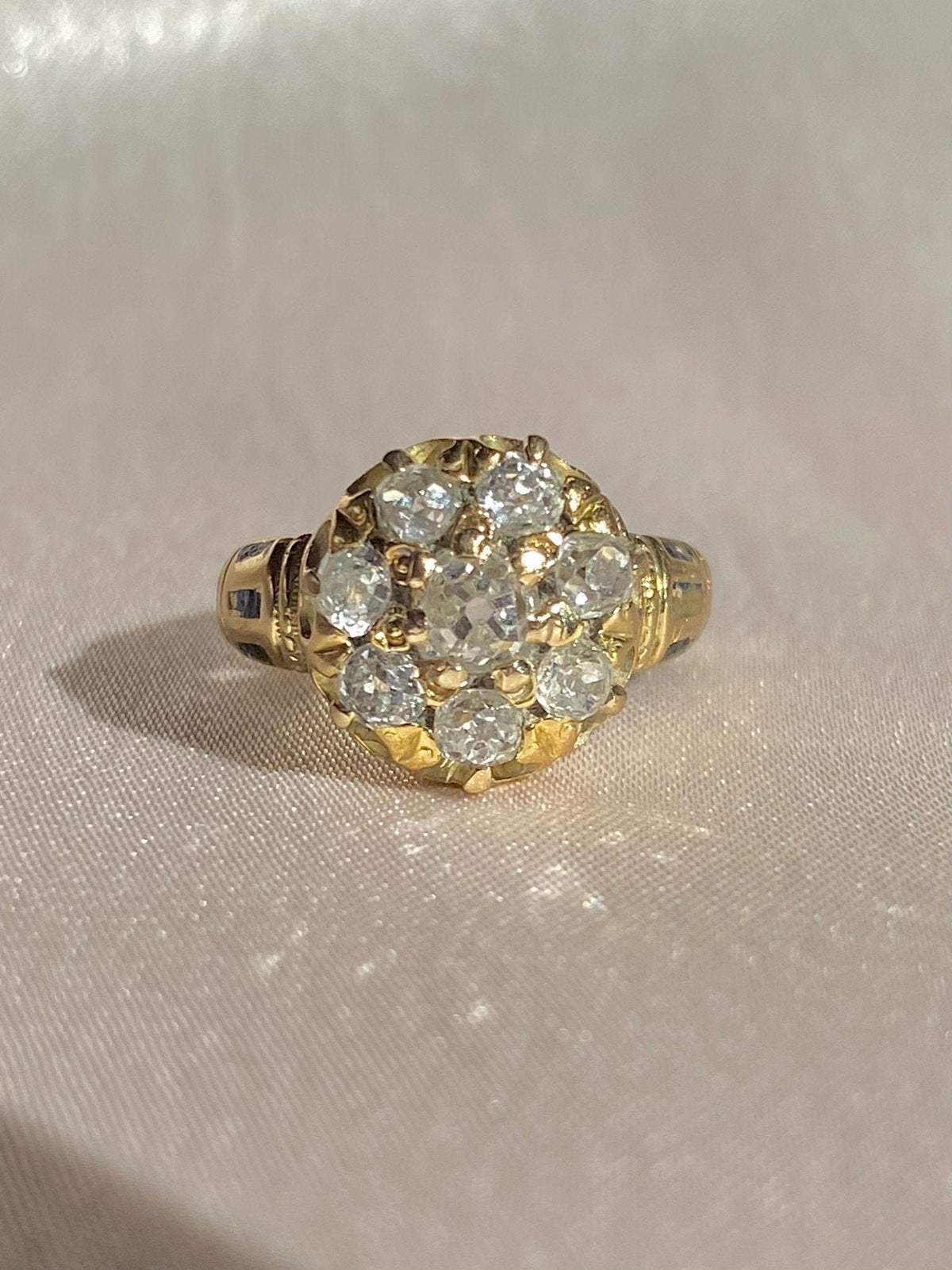 Antique 14k Diamond Old Mine Cut Cluster Ring