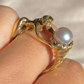 Vintage 9k Pearl Mermaid Conch Shell Ring