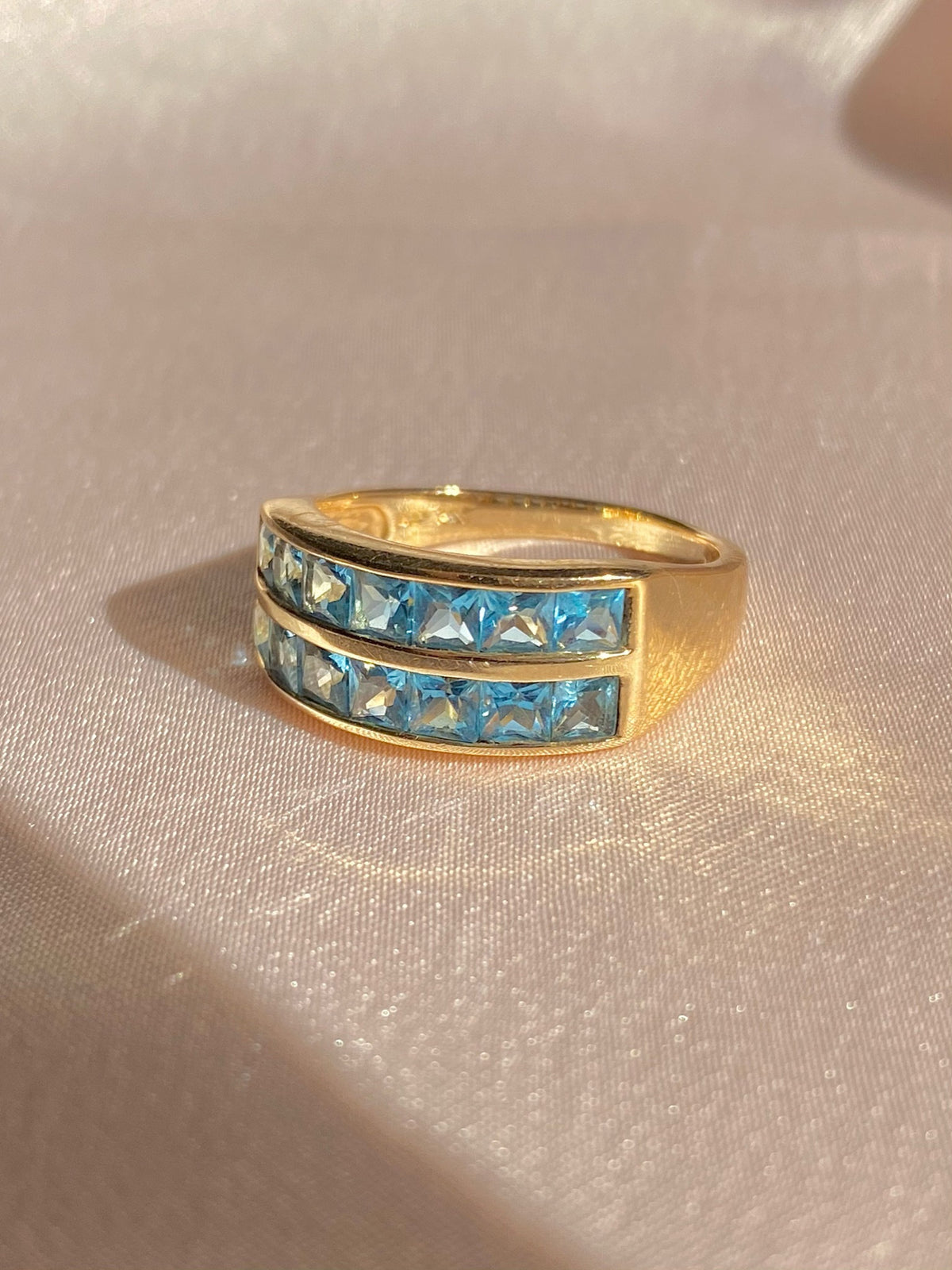 Vintage 14k Topaz Princess Cut Channel Ring