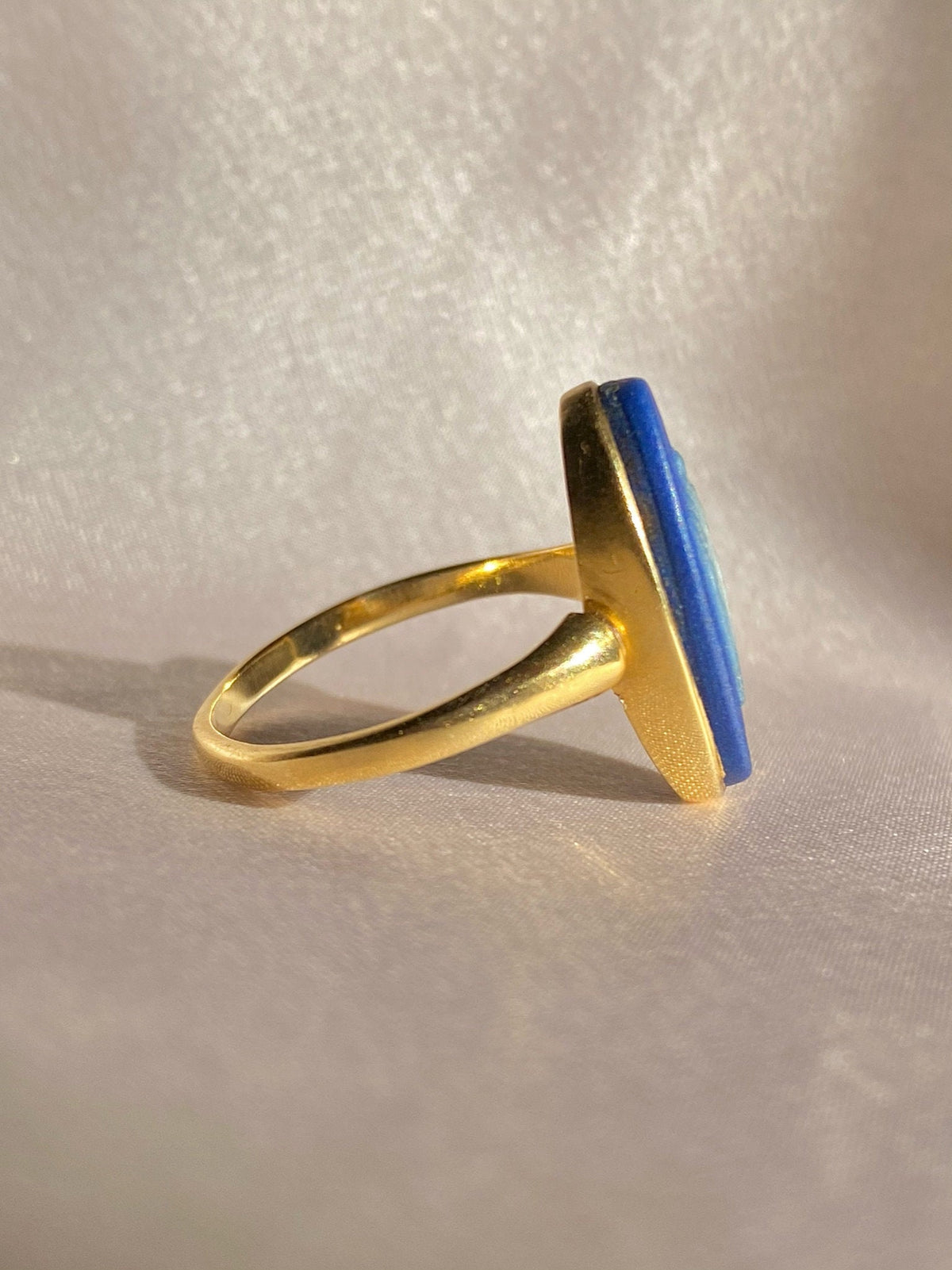 Antique 18k Lapis Lazuli Cameo Ring Wedgwood 1800s
