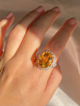 Load image into Gallery viewer, Vintage 9k Citrine Diamond Flower Cluster Cocktail Ring
