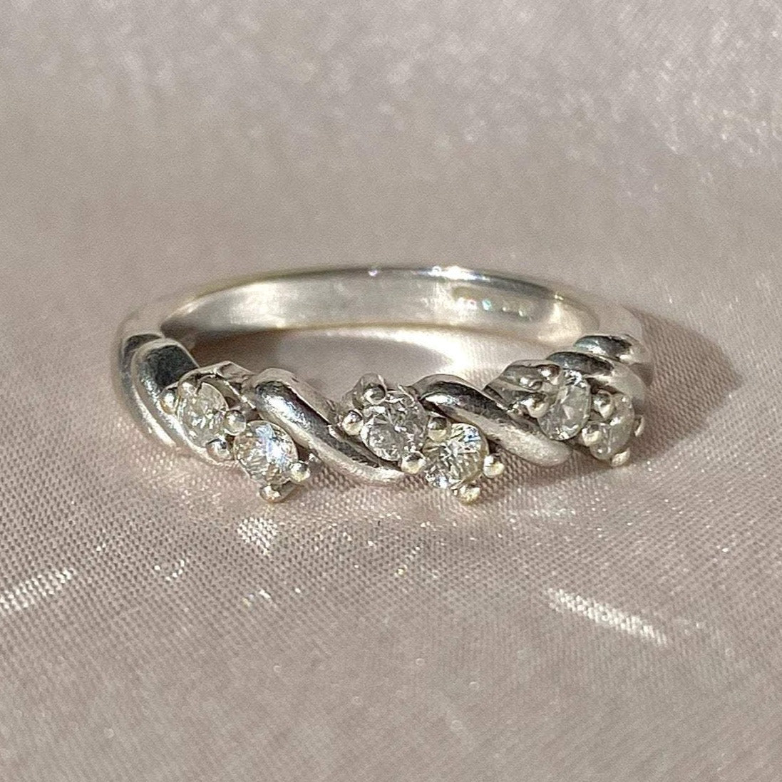 Vintage 9k White Gold Diamond Braided Band