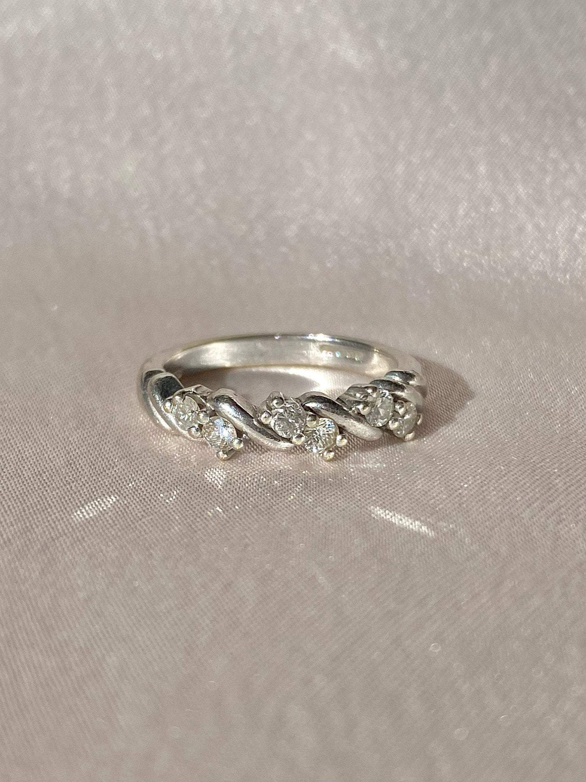 Vintage 9k White Gold Diamond Braided Band
