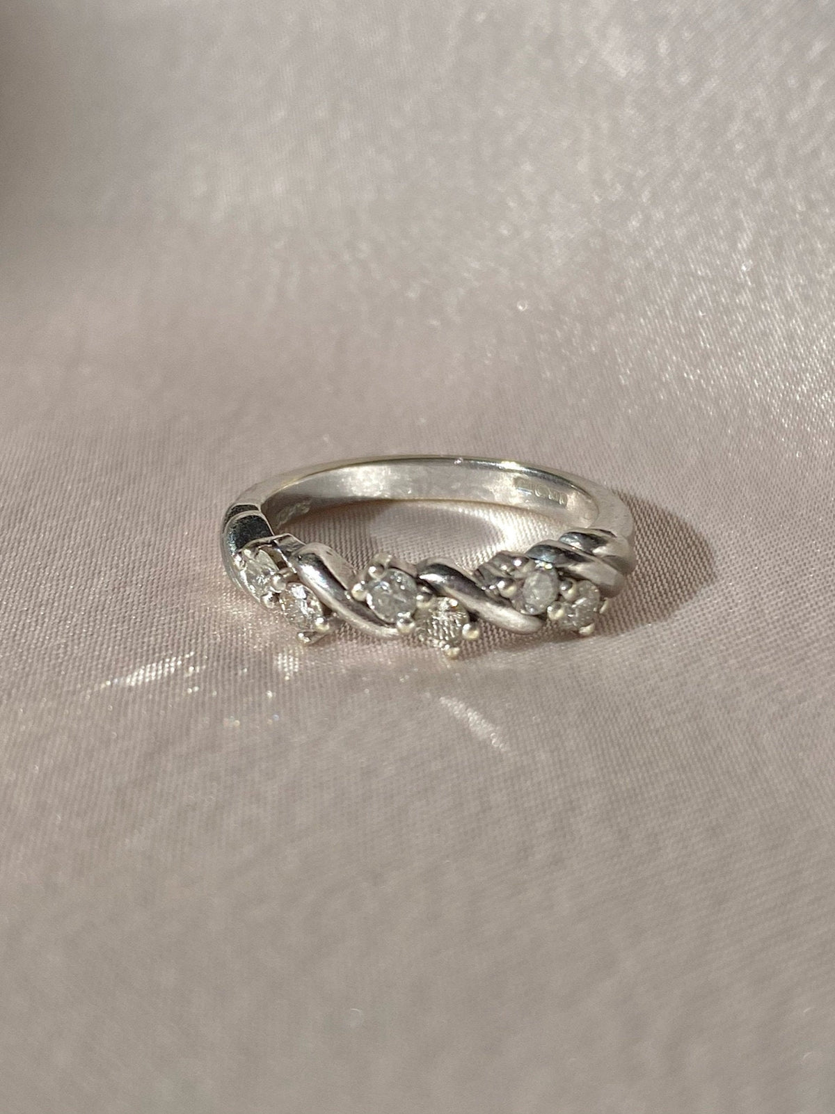 Vintage 9k White Gold Diamond Braided Band