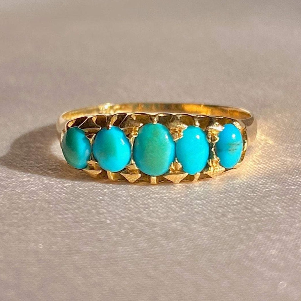 Antique 18k Turquoise Boat Ring 1899