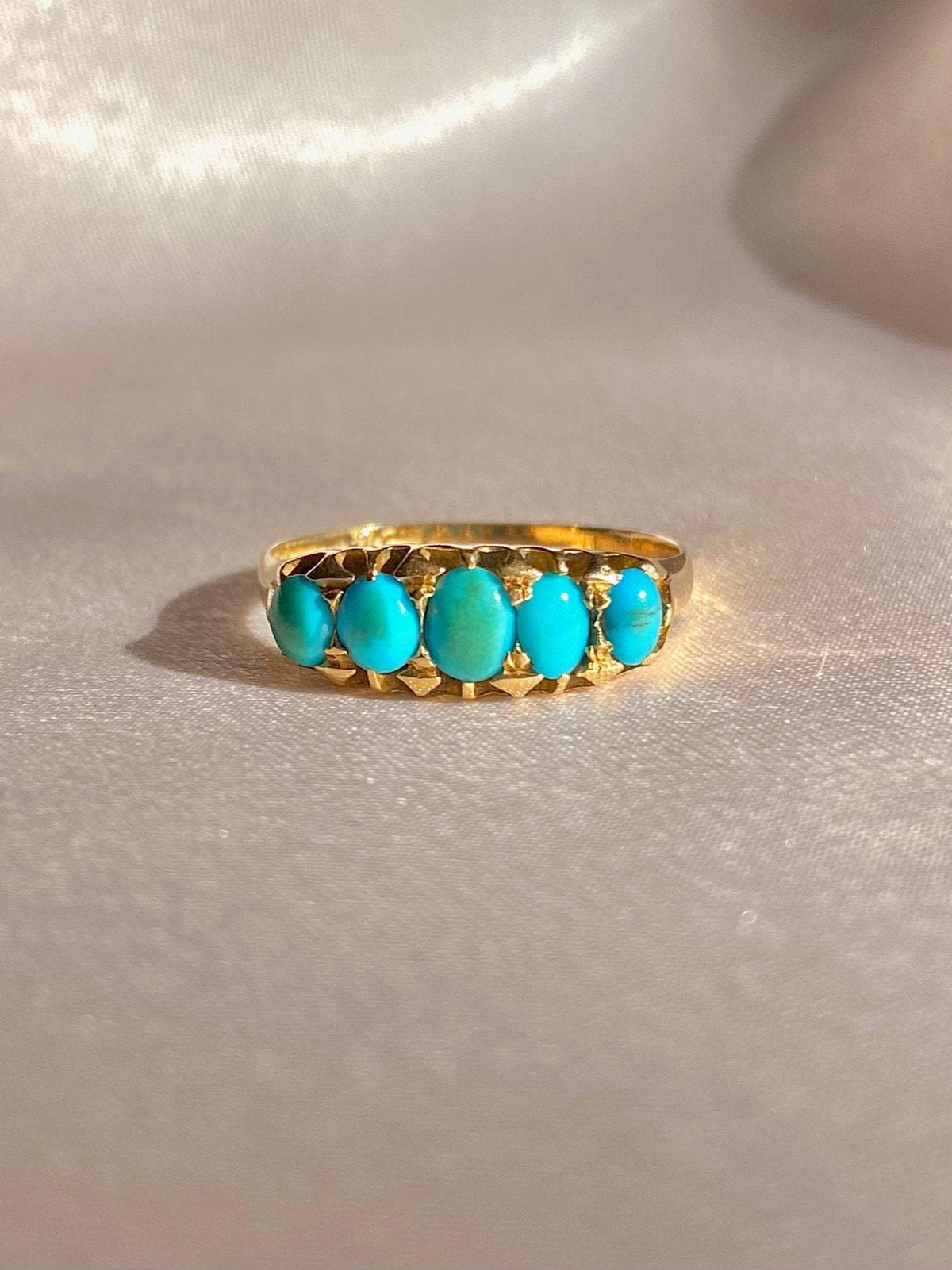 Antique 18k Turquoise Boat Ring 1899