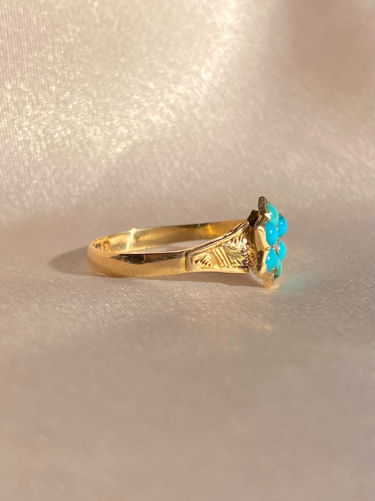 Antique 9k Turquoise Pearl Flower Cluster Ring 1899